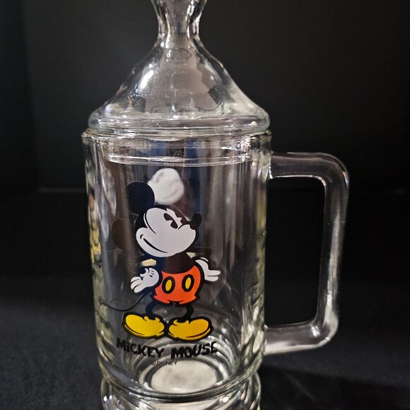 Vintage Walt Disney World Mickey Mouse Glass Clear Candy Jar With Lid - Picture 1 of 10